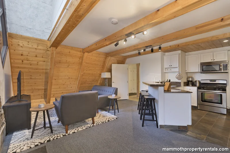 Kitchen flows to living room