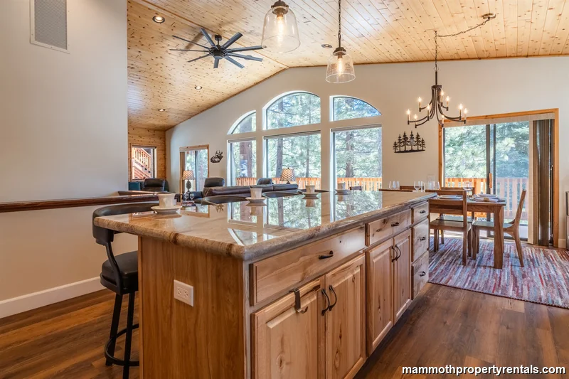 Chef's kitchen view to the dining and living room